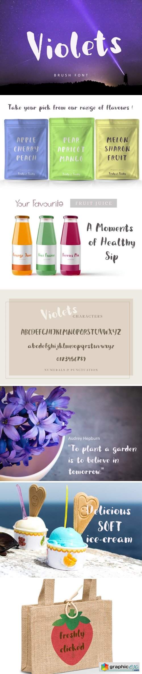 Violets, brush font