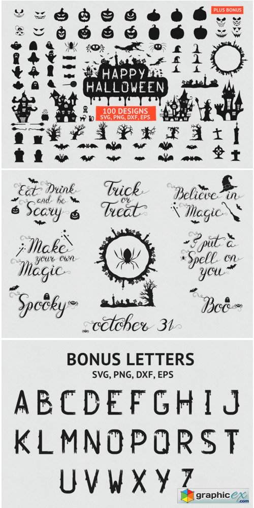 100 Hand Drawn Halloween Designs, Quotes