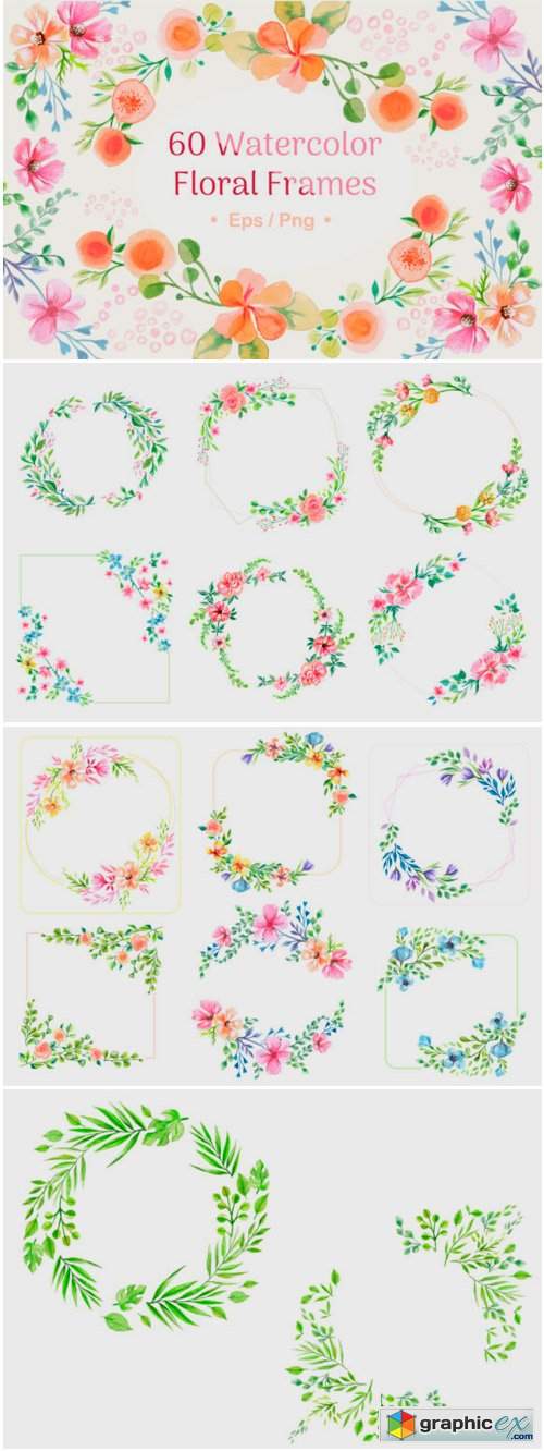 Vector Watercolor Floral Frames