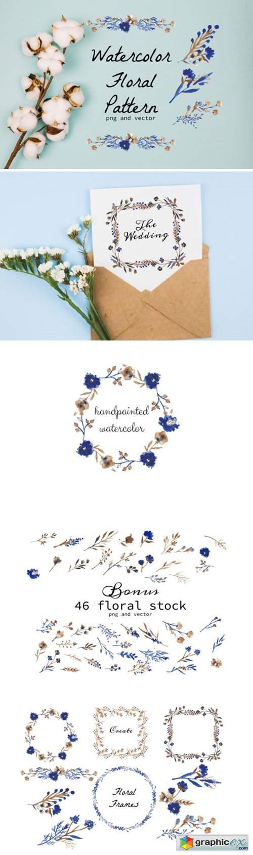 Watercolor Floral Wreath and Stock