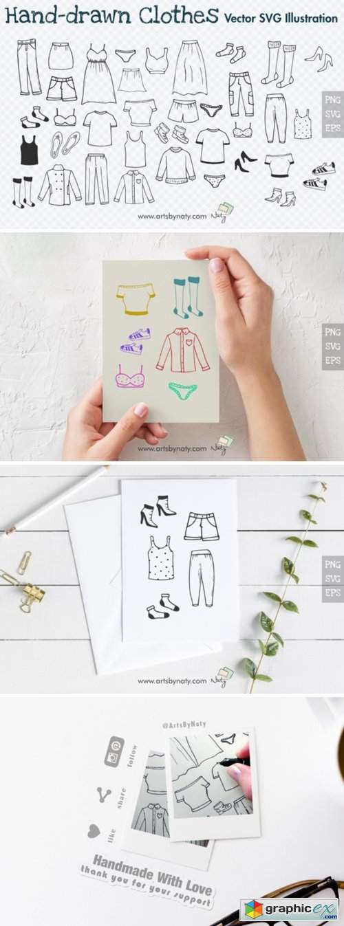 Hand-drawn Clothes 39 Illustrations.