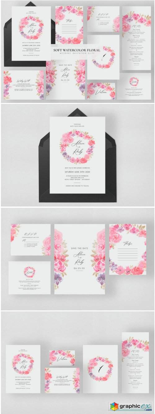 Soft Watercolor Floral Wedding Suite