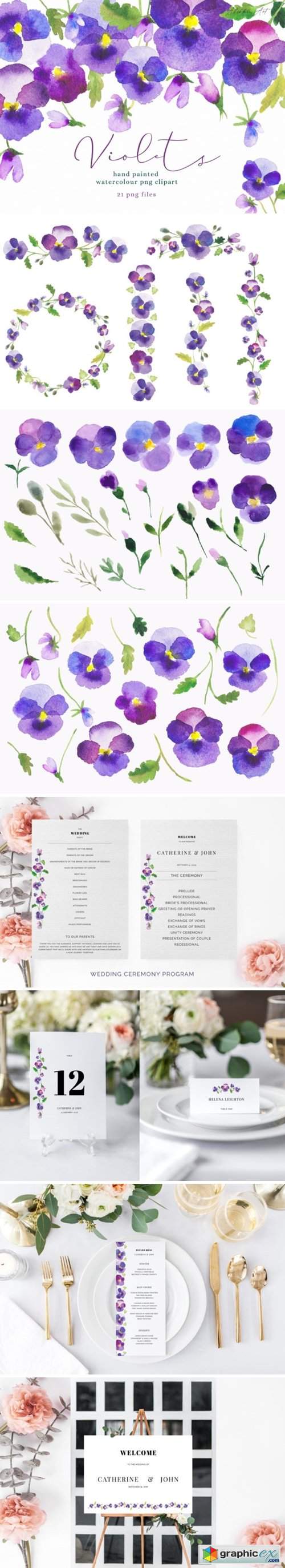 Watercolour Flower Violets Clipart