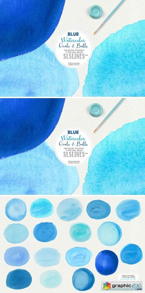 Blue Balls & Ovals Watercolor Shapes Clipart