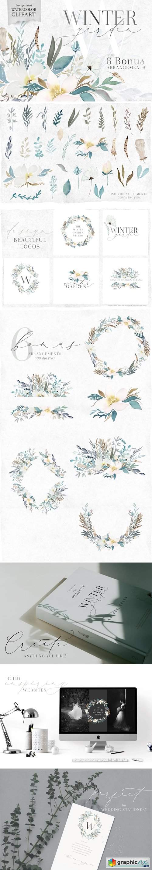 Winter Garden - Watercolor Clipart