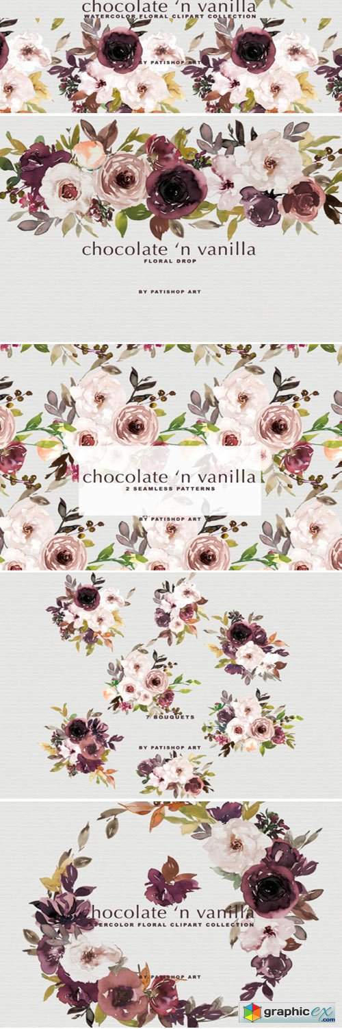 Chocolate & Vanilla Watercolor Floral