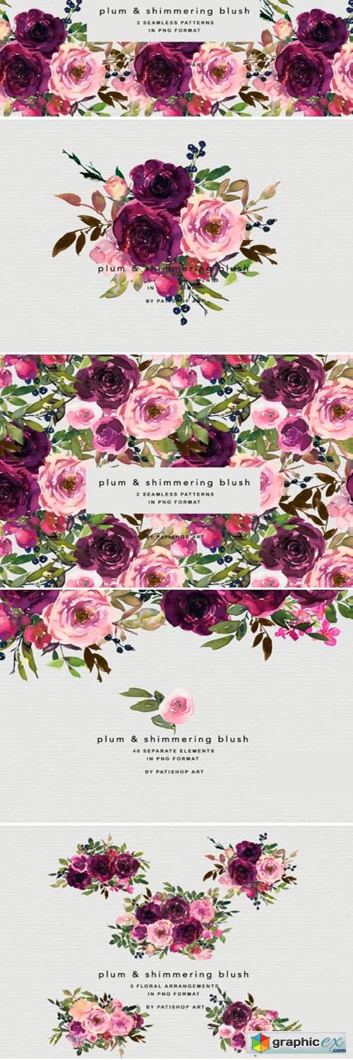 Plum & Blush Floral Clipart Set