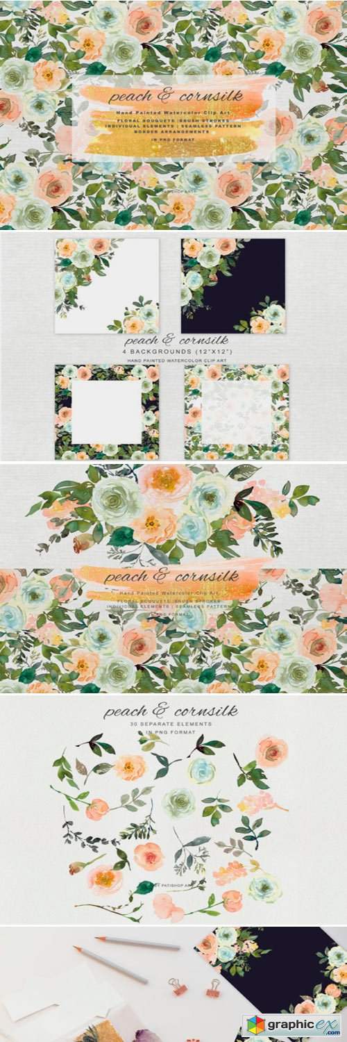 Watercolor Peach and Cornsilk Florals