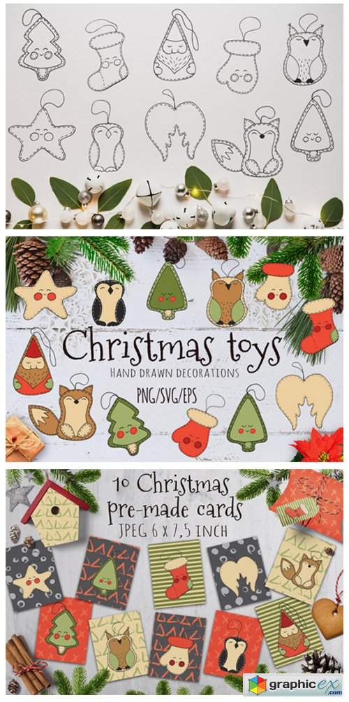 Christmas Toys Hand Drawn Decorative Set