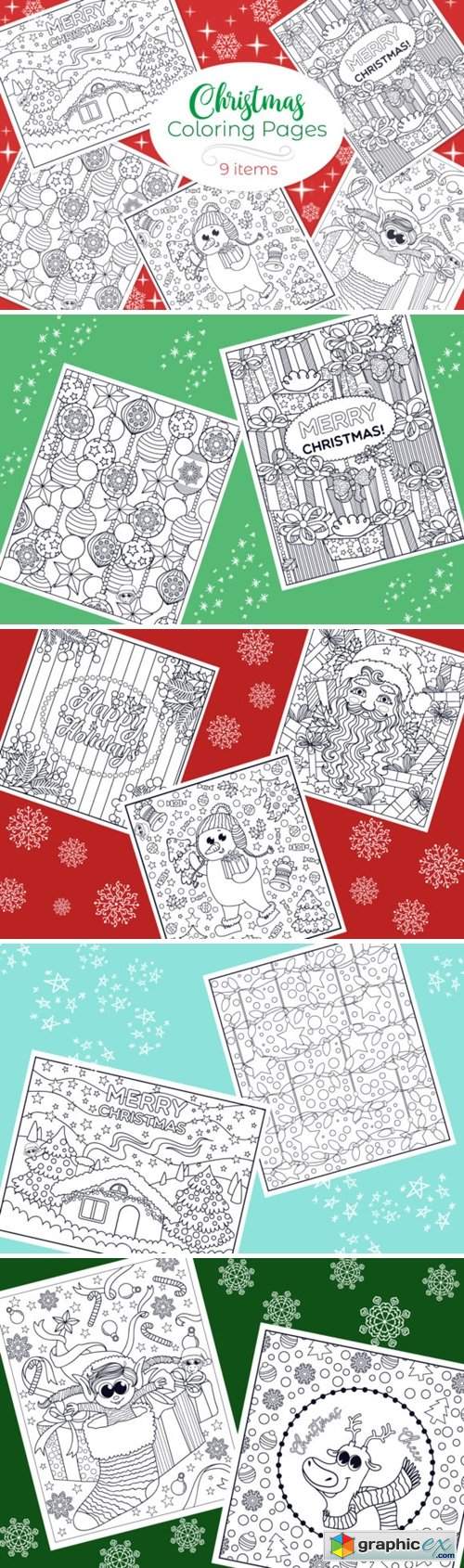 Christmas Coloring Pages 9 Vector Items