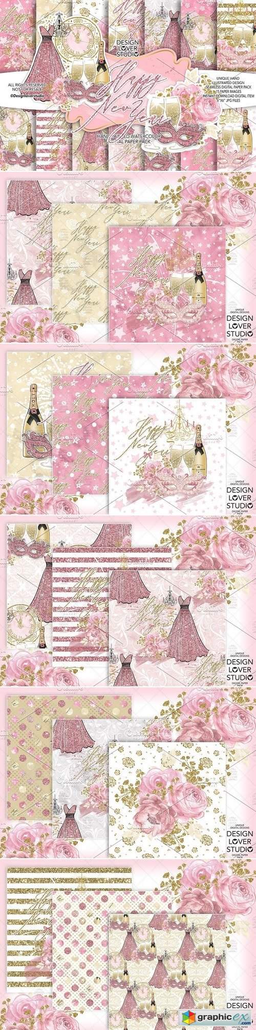 Happy New Year digital paper pack