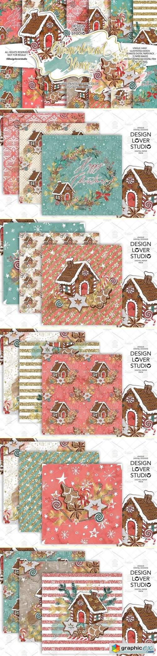 Gingerbread house digital paper pack