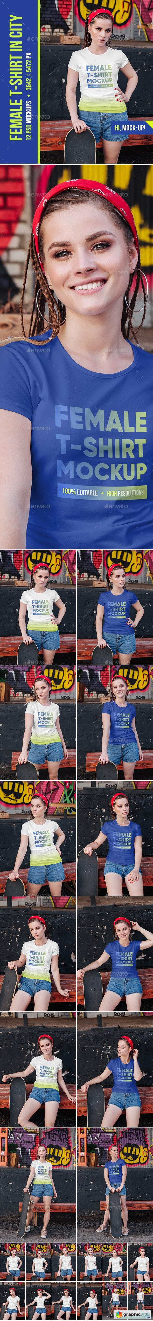 Female T-Shirt in City Mockups Vol2