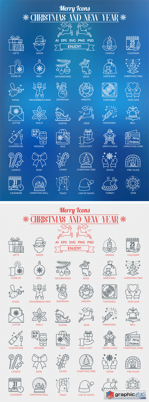 Outline Icons Christmas and New Year