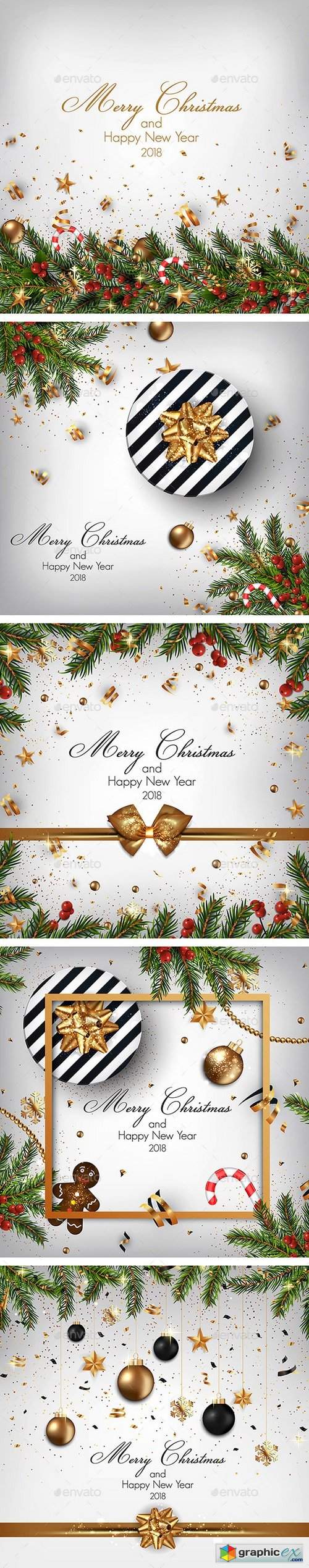 Stylish Modern Merry Christmas and Happy New Year 2018 cards