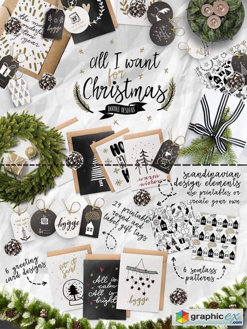 All I want For Christmas doodle set