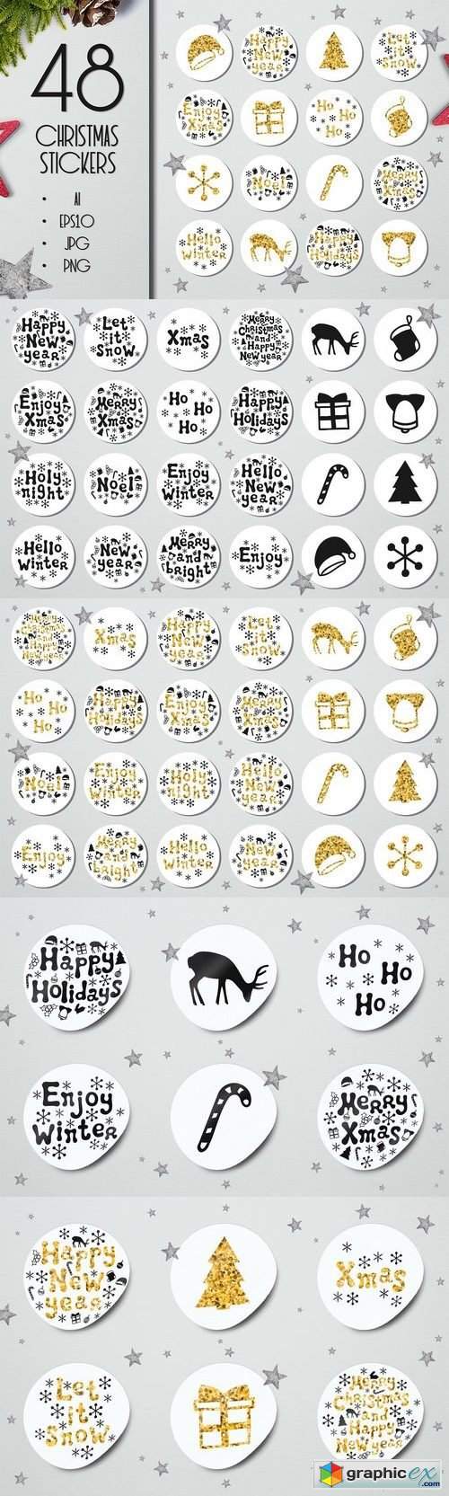 48 Christmas Gift Round Stickers Set