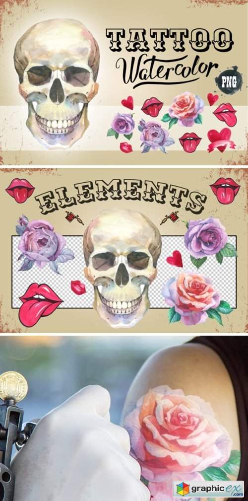 Tattoo Watercolor Set Skull