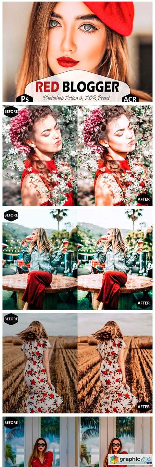 Red Blogger Photoshop Actions and ACR