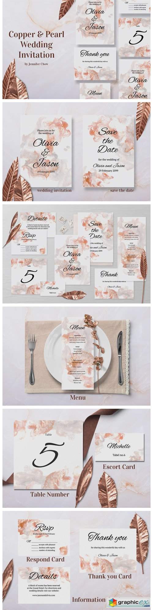 Copper and Pearl Wedding Invitation Suit