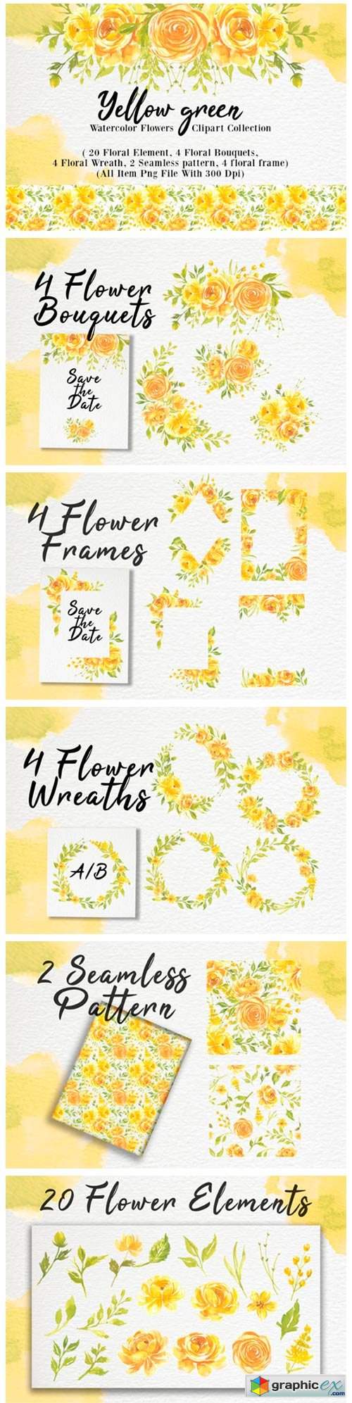 Yellow Flower Watercolor Clipart