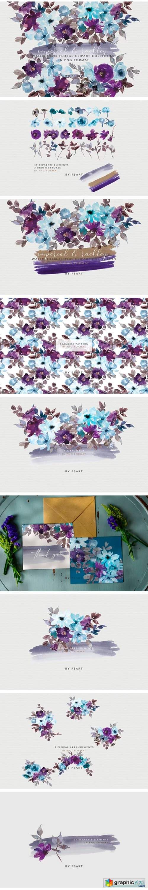 Purple & Blue Watercolor Floral Set