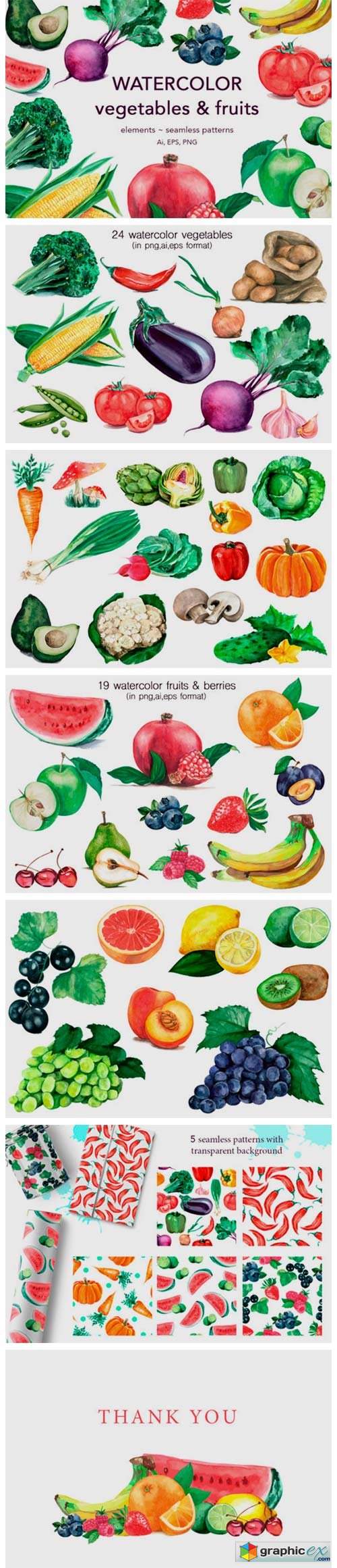 Watercolor Vegetables & Fruits 2151243