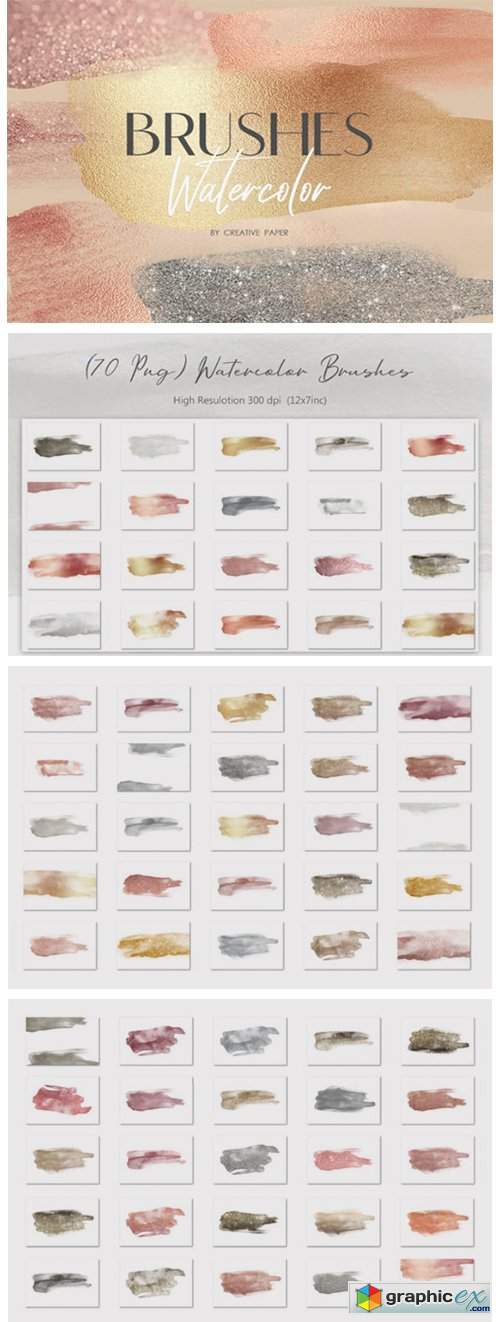  Watercolor Brushes (PNG) 70 Textures 