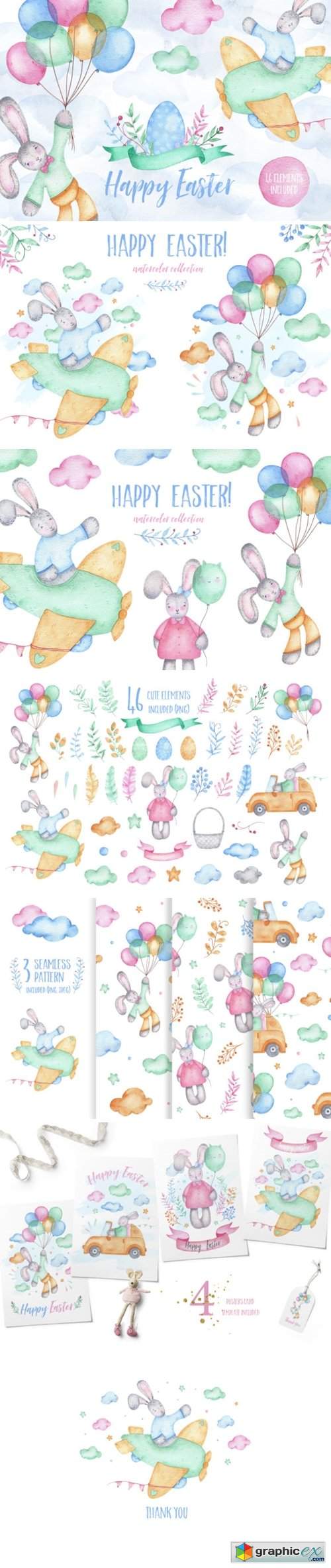  Happy Easter - Watercolor Clipart 