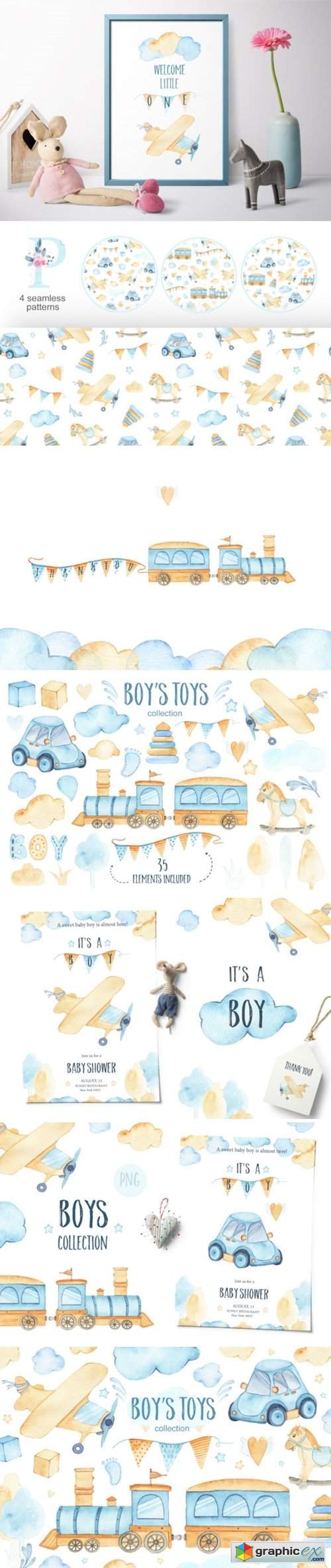  Boy's Toys - Watercolor Collection 
