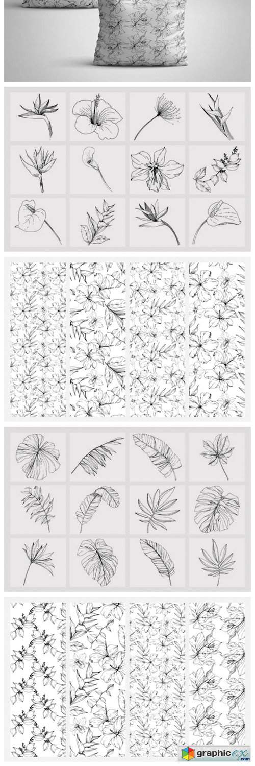  Vector - Tropical Leaves and Flowers 
