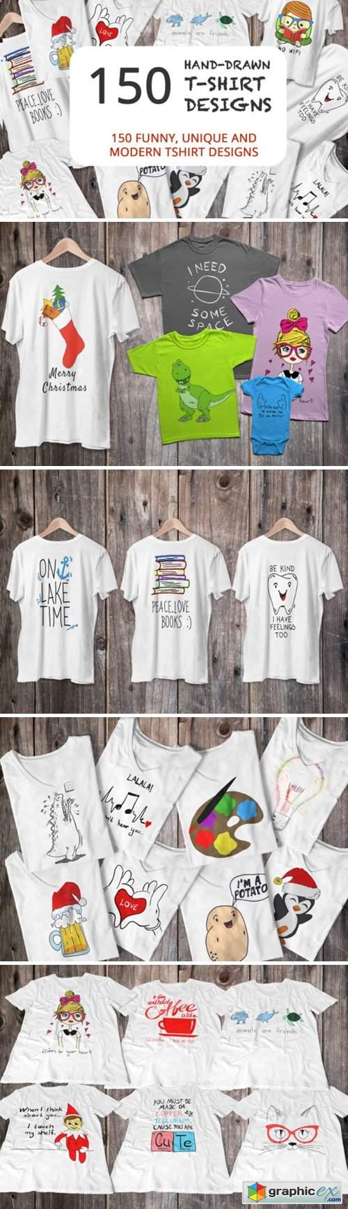  150 Hand Drawn Funny and Simple T-shirt 