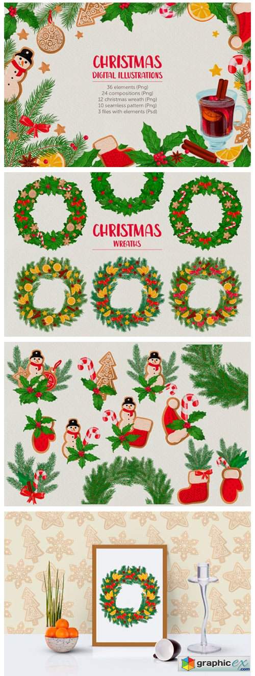  Christmas Digital Illustration Set 