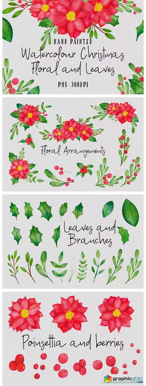  Christmas Watercolor Floral Set 