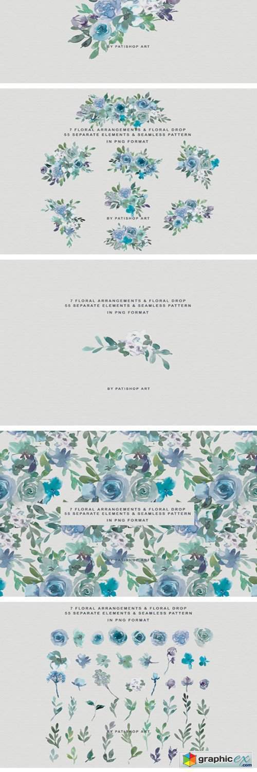 Pale Aqua & Laurel Green Floral Clipart