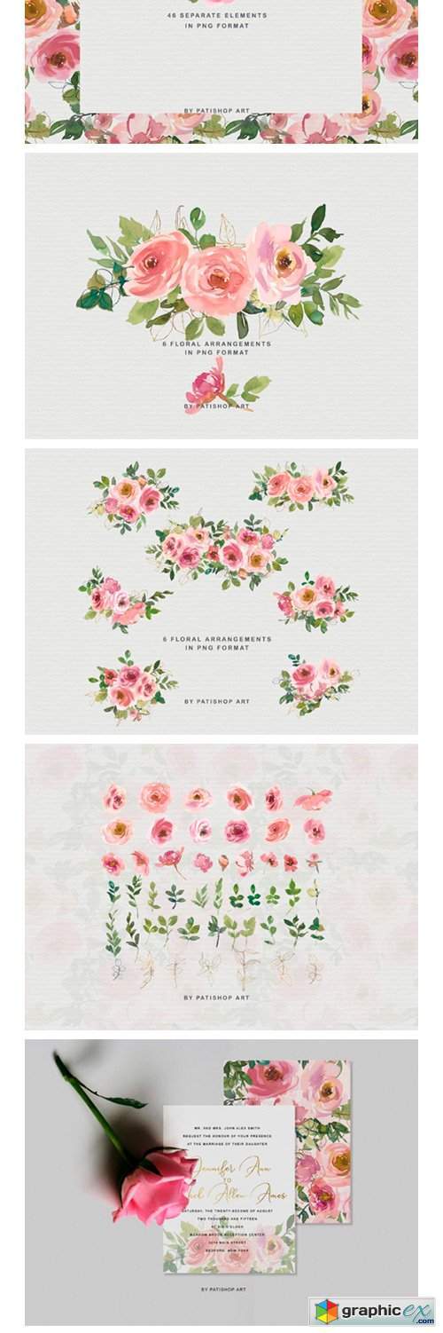 Blush Peach Watercolor Floral Clipart Set