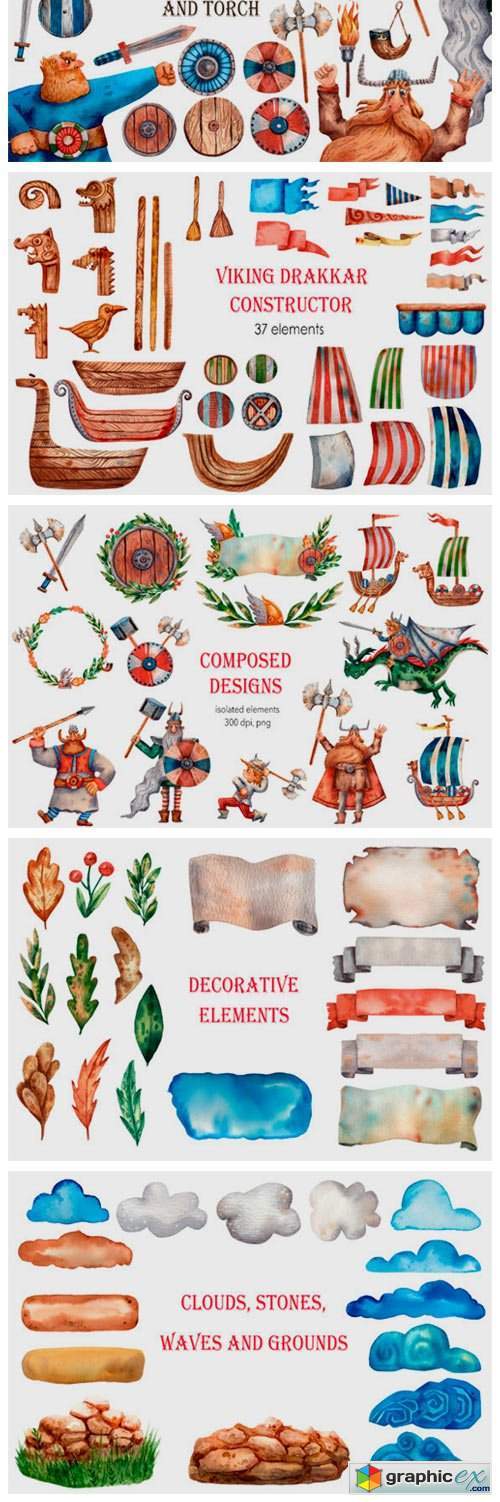 Viking Saga - Watercolor Clip Art Set
