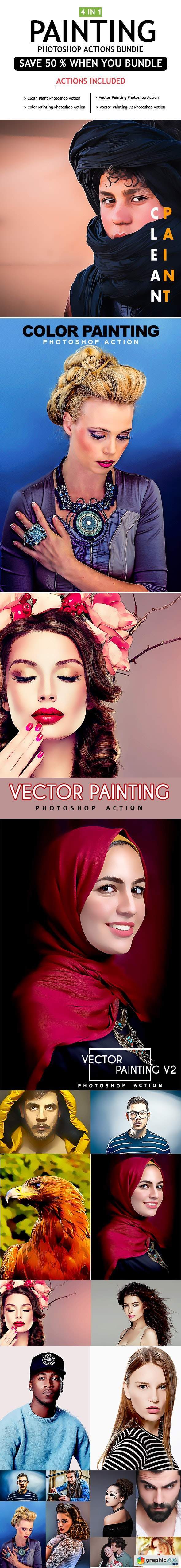 Painting 4 IN 1 Photoshop Actions Bundle