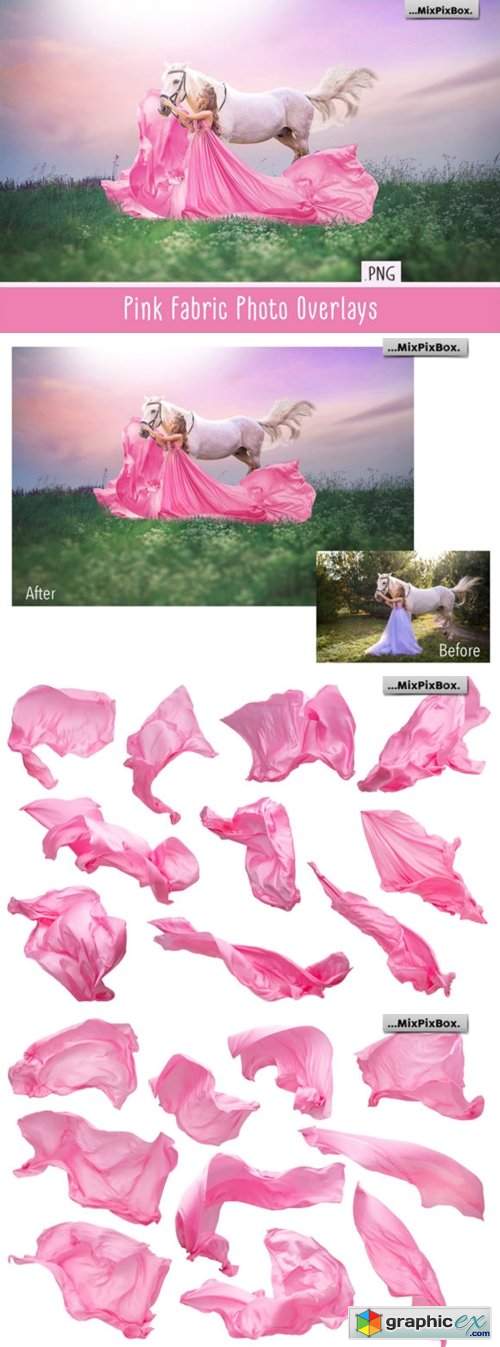  Pink Flying Fabric Photo Overlays 