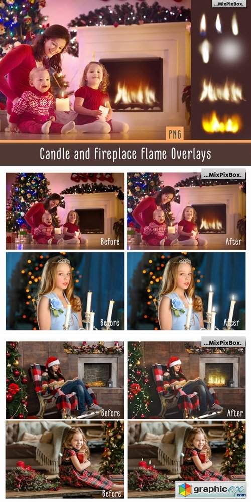  Candle and Fireplace Flame Overlays 