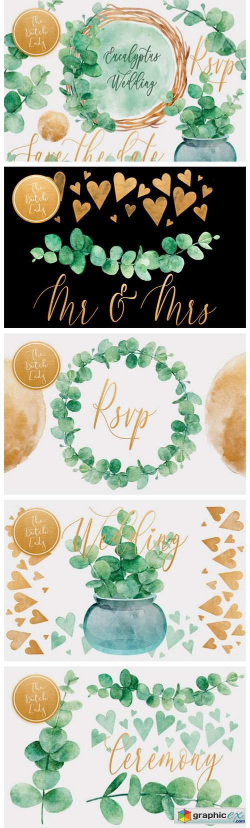 Eucalyptus Wedding Card Clipart Set