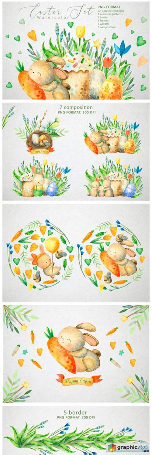 Happy Easter Watercolor Set