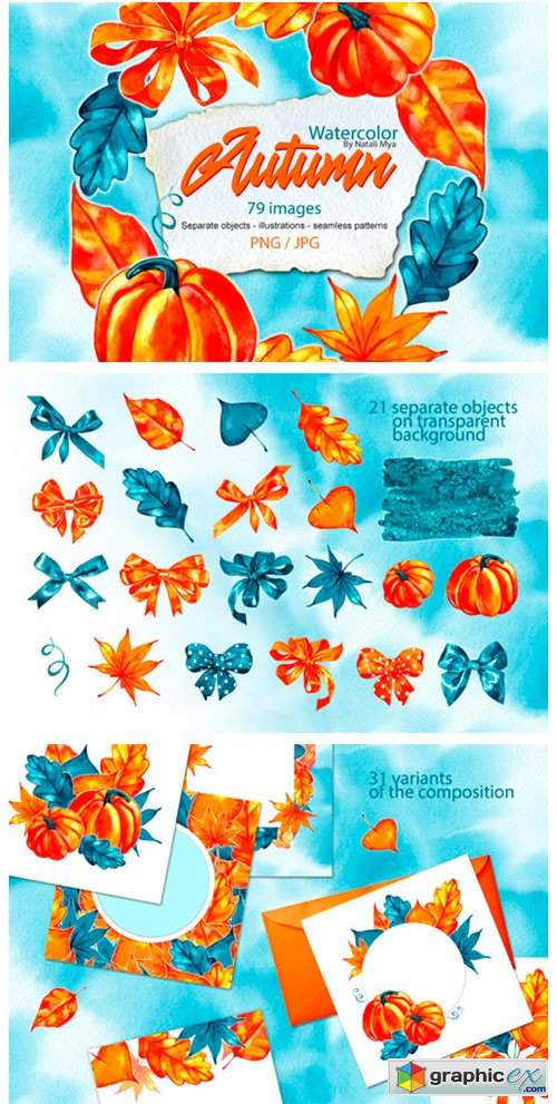  Watercolor Autumn Illustrations 