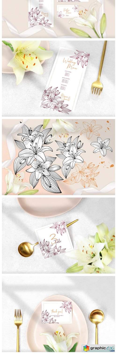  Lilies Wedding Invitation Template Cards 