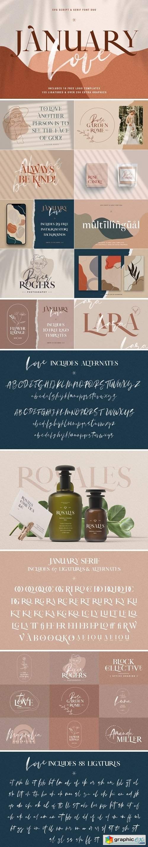 January Love Font Duo With 10 Logos & and more Extra