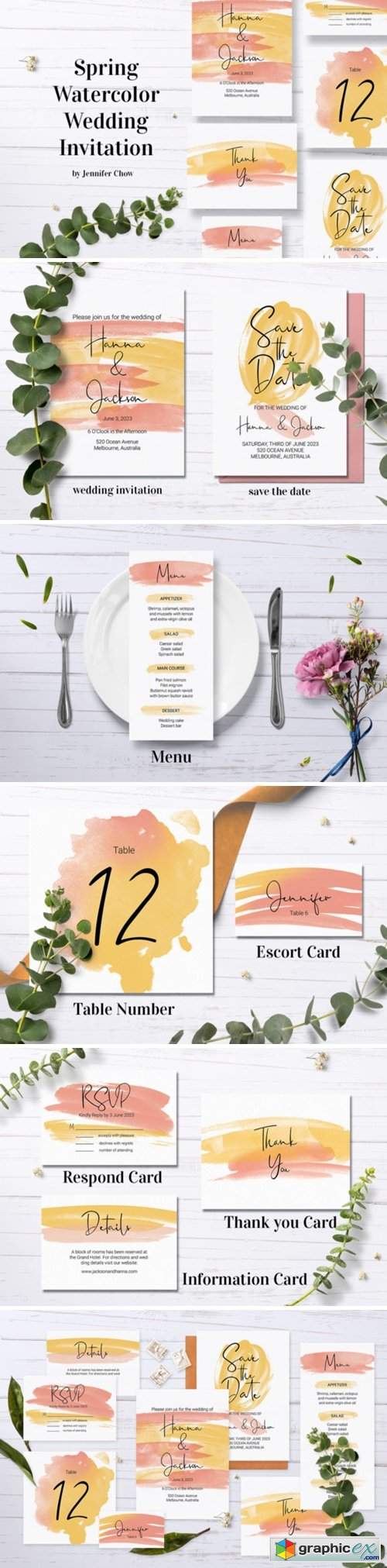  Spring Watercolor Wedding Stationery Set 
