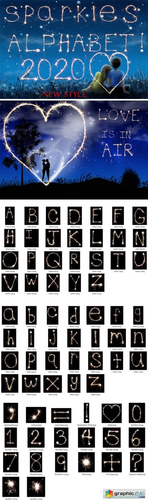  72 Sparklers Alphabet Photo Overlays 