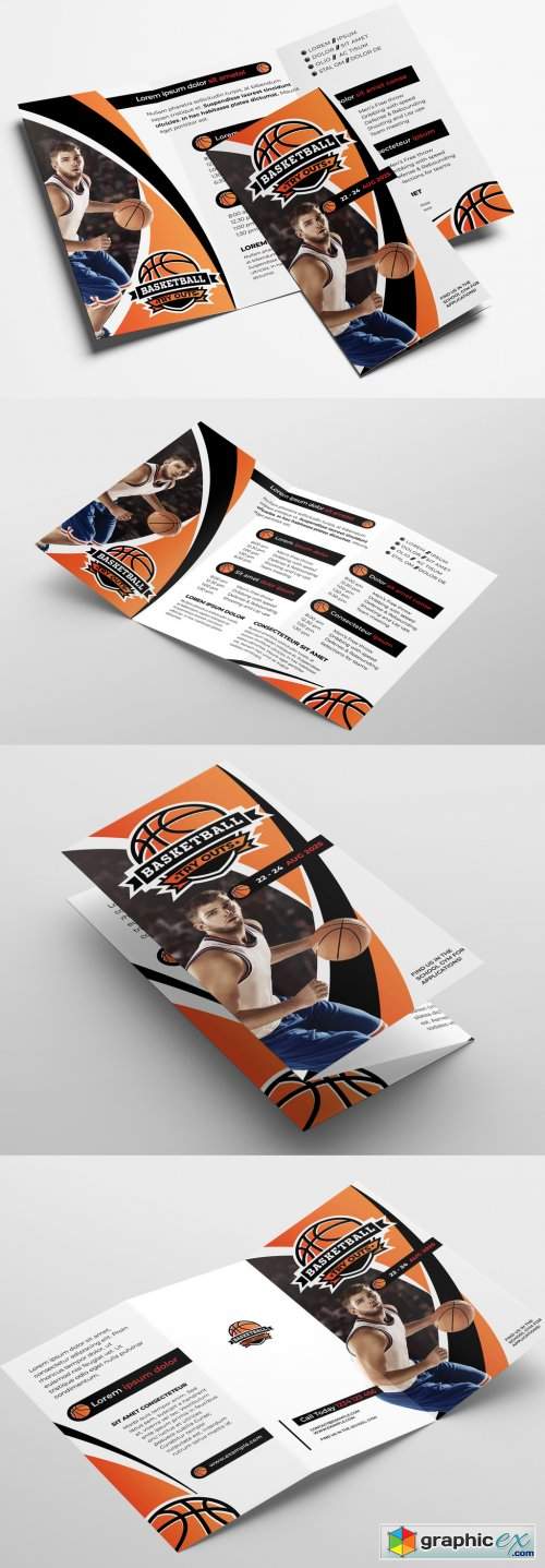  Trifold Brochure Layout with Basketball Illustrations 