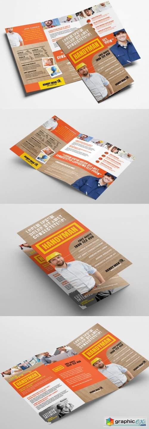  Trifold Brochure Layout with Wooden Texture Elements  