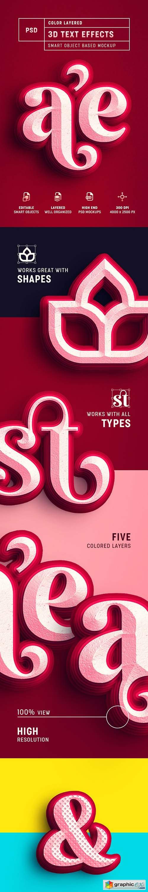 Color Layered 3D Text Effect Mockup 